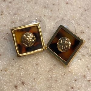 Tory Burch tortoise shell stud logo earrings